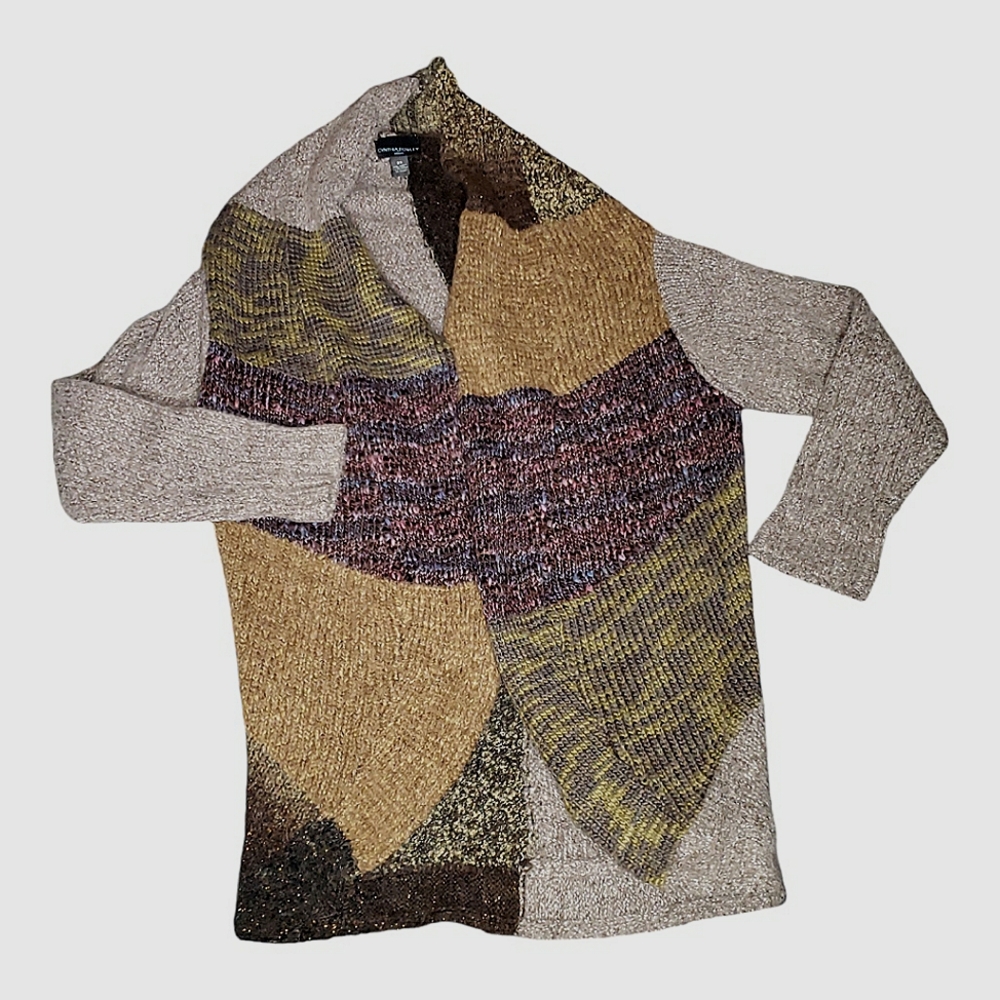 Cynthia Rowley Woman Cardigan Shawl Collar Wool Blnd 2X Pinwheel Colorblock Arts